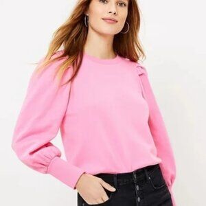 Ann Taylor LOFT, Pink Puff Sleeve Fitted Sweatshirt, Size Medium